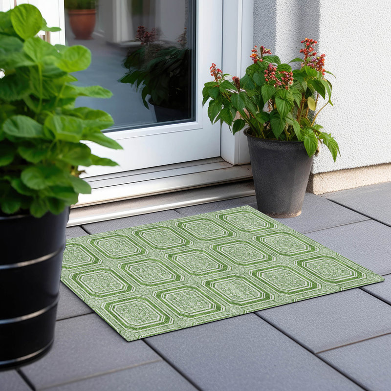 Machine Washable Indoor/Outdoor Christain ACN1454 Green Rug, Rectangle 1'8" x 2'6"