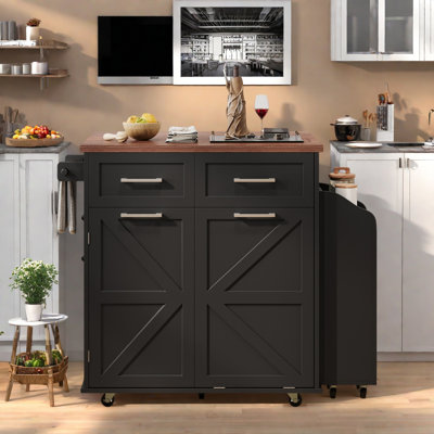 47.2" Wide Kitchen Island With Drop Leaf And Freestanding Rack