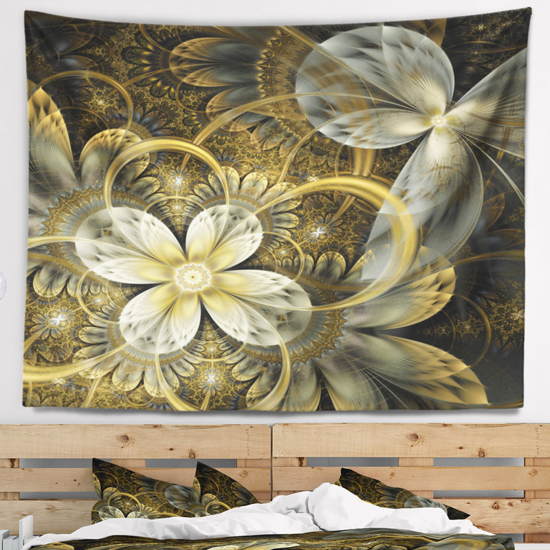 Tapisserie de fleurs jaunes orange fractal Floral, H 50 po x l 60 po