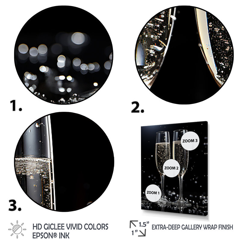 Verre noir et blanc Essence I - Champagne, art mural, Toile tendue, H 32 po x l 24 po x P 1 po