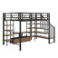 Lit mezzanine double avec escalier, structure de lit mezzanine en métal avec table de rangement basse et tablettes-2539920