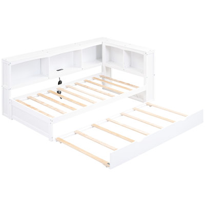 Lit de jour simple avec armoires de rangement, lit gigogne et - Structure en bois massif robuste