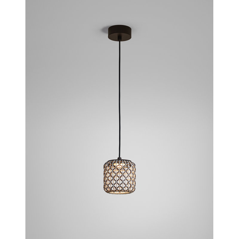 Nans 1 - Light Black LED Drum Pendant, Brown, 6.5" H x 6.5" W x 6.5" D