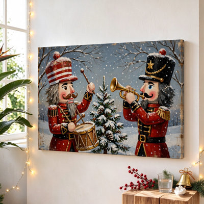 Deux casse-noisettes faisant de la musique, art mural sur toile encadré noir, 16 po x 24 po, décoration murale moderne pour le salon et la chambre à coucher