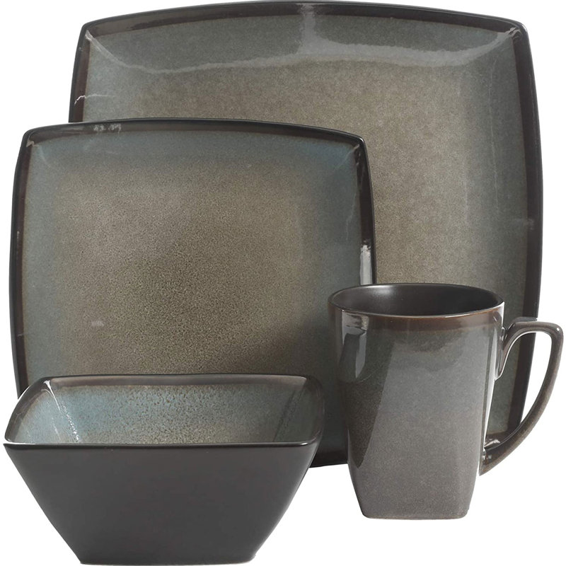 Ensemble de vaisselle émaillée 16 pièces avec assiettes, bols et tasses Gibson Elite (ensemble de 3)
