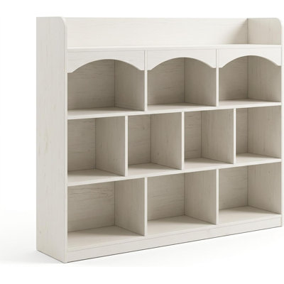 55" 3-Tier Arched Bookshelf with 10 Cubes – Modern Farmhouse Storage Cabinet, Heavy-Duty Frame, Black Wood Grain – for Living Room or Office
