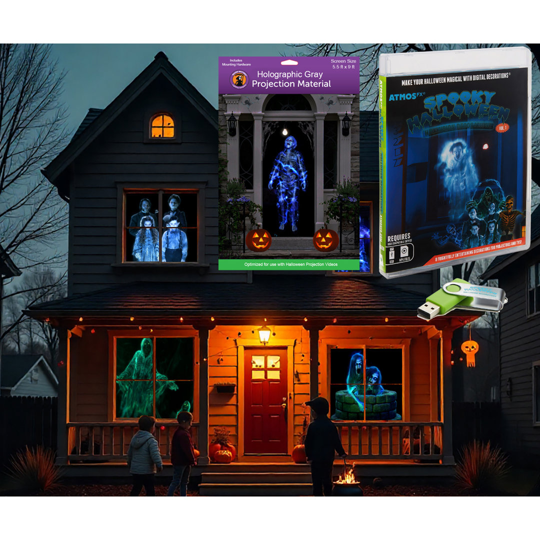 Spooky Halloween Hollusion Digital Kit Includes 8 Video Effects for Halloween and 5' x 9' Screen Holiscapes