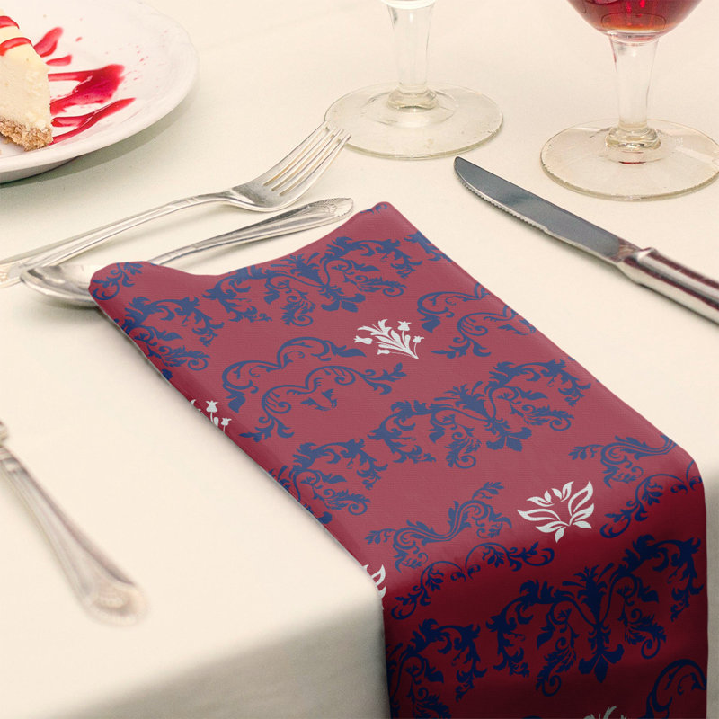 Damask Square Napkin, Dark Blue/Red/White, Polyester