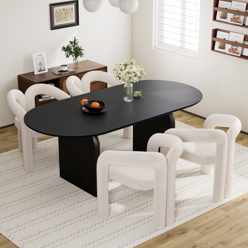 Ensemble de table de salle à manger 70 po avec chaises Velevt, 5 pièces: table, 4 chaises, Noir, Beige