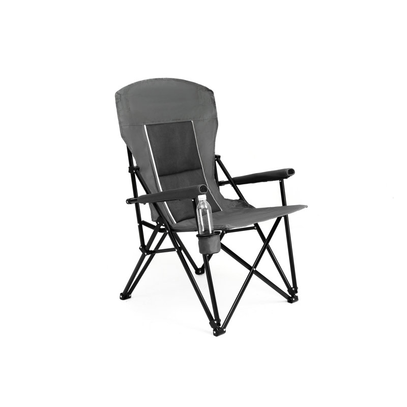 High Back Lawn Chair Supporting 250Lbs, Portable Collapsible, Grey Color, Cup Holder, And Weather - For Patio Garden Heavy Duty With 250Lbs Capacity, Breathable Fabric Outdoor Comfort