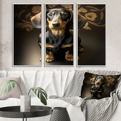 Portrait Of A Black Glam Dachshund V " Portrait Of A Black Glam Dachshund V " 3 - Pieces