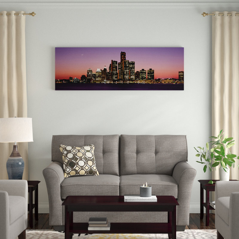 " Detroit, Michigan ", 20" H x 60" W x 1.5" D, Black Framed