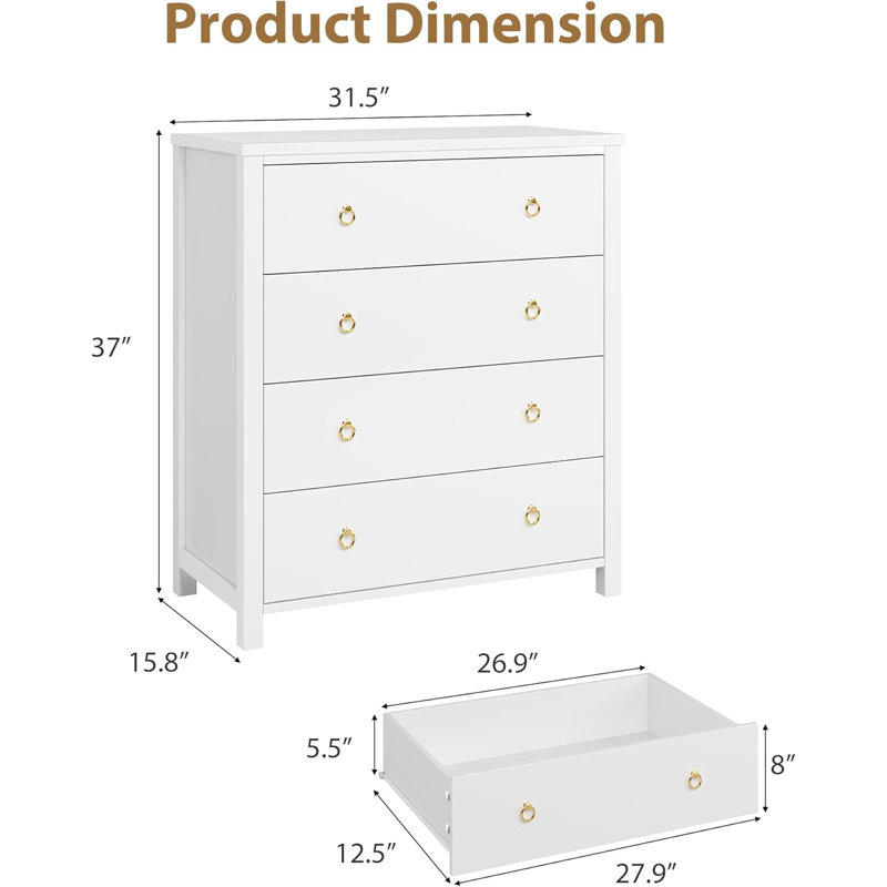 80 cm W Chest of 4 Drawers, White