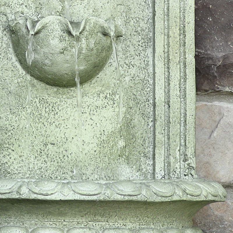 Duplessis Florence Polystone Outdoor Solar Wall Fountain, Light Gray