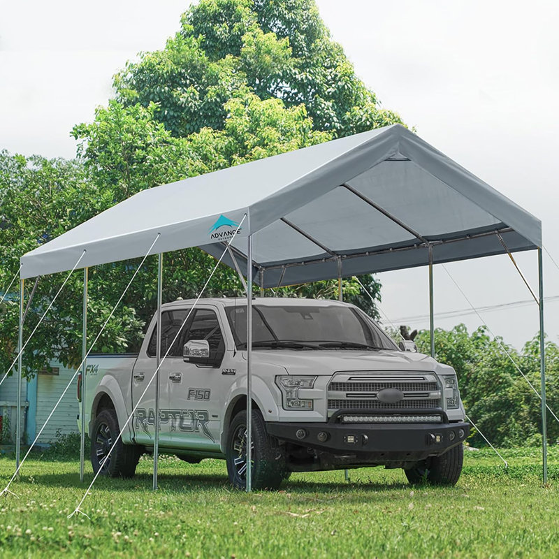 Abri d'auto pour voiture 12 x 20 pi Advance Outdoor, 8 pieds avec 8 poteaux renforcés et 4 sacs de sable, gris argenté, Gris