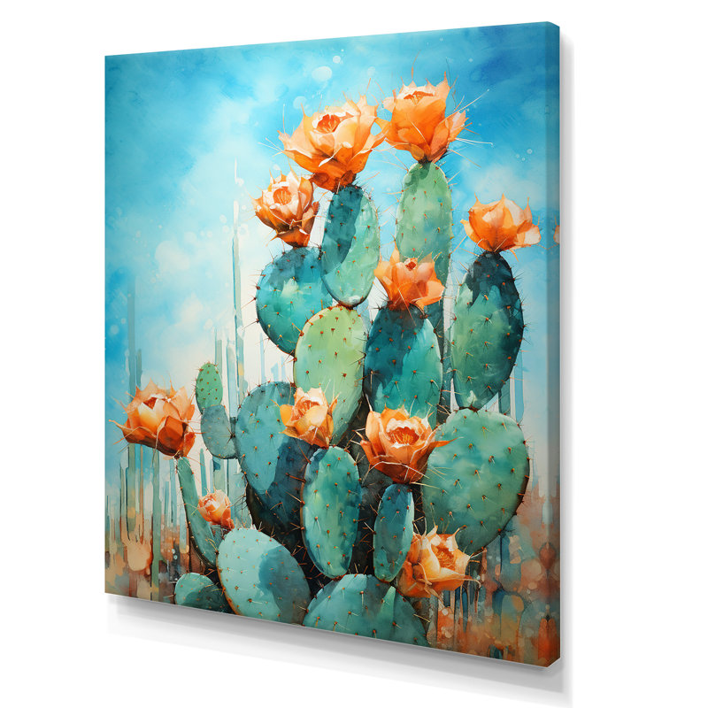 Cactus bleu et bronze brossé I - impressions sur toile de cactus, H 20 po x l 12 po x P 1 po, Toile tendue