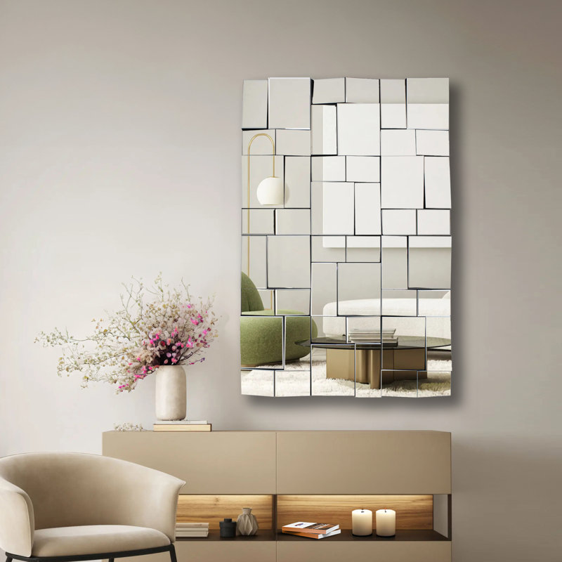 Harsens Rectangle Tiled Beveled Glass Wall Mirror