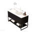 Bathroom Storage - TULIO 48" Bathroom Vanity with Sink, Freestanding Bathroom Storage Cabinet with 3 Doors and Open Shelf, White Round Ceramic Vessel Basin and Carrara White Sintered Stone Countertop, Black