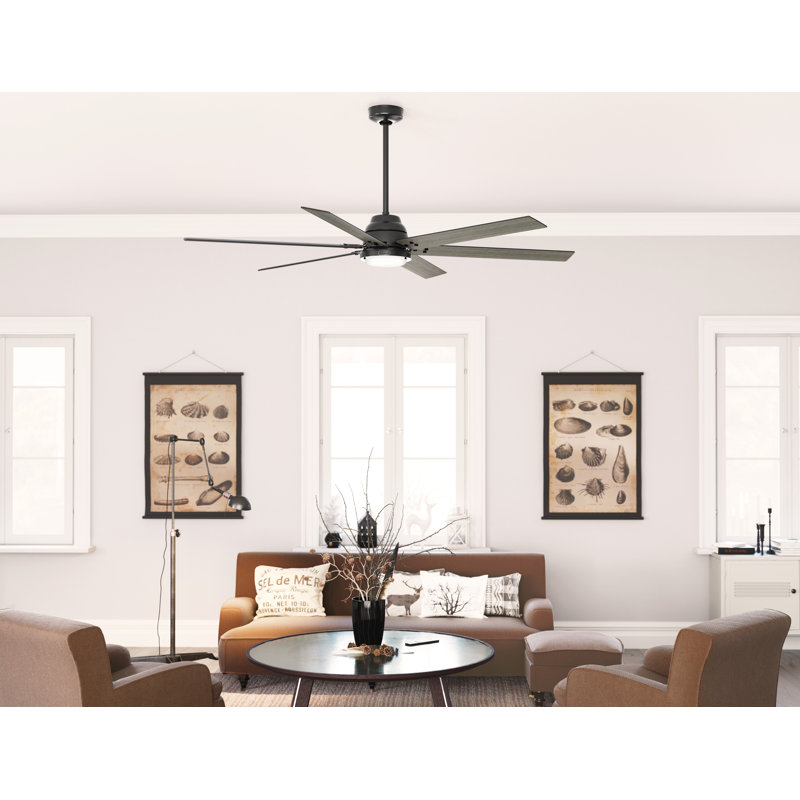 Gravity 6 - Blade Ceiling Fan with LED Light Kit and Handheld Remote and Wifi Smart Fan, Dark Gray Oak, 72"