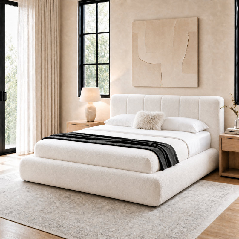 Lit plateforme tapissier luxueux luxueux Cloudsoft, Grand lit, Crème