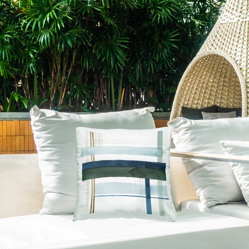 Woven Green Hue Pattern Printed Outdoor Throw Pillow Design by Grace Popp