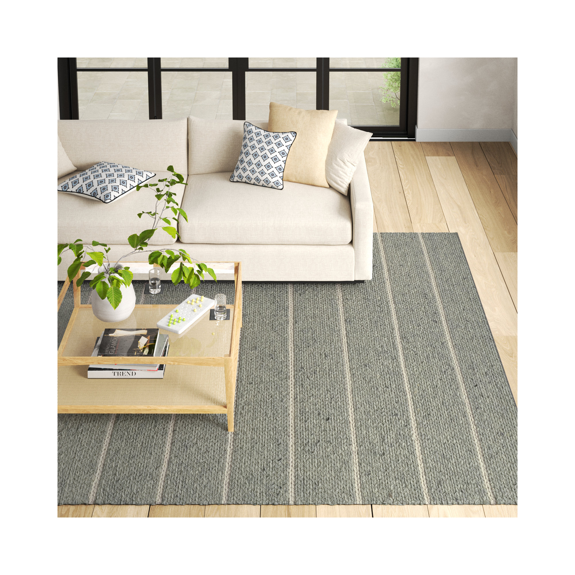 Lemington Handmade Gray/White Rug, 9" W x 12" L