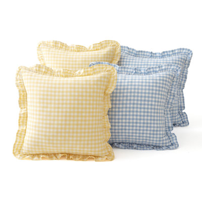 4‑Pack Pure Cotton Gingham Throw Pillow Covers with Ruffled Edges, Available in Multi‑Color & Size Options, Decorative Cushion Cases Only for Sofa, Couch and Home Bedroom Decor  （only  pillow cases）
