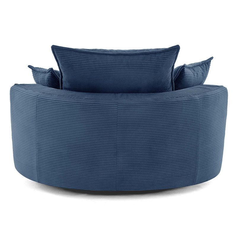 57.5" W Oversized Corduroy Upholstered 360° Swivel Round Accent Barrel Chair, Blue