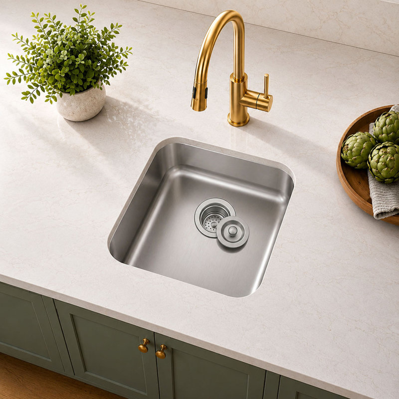 18" ADA Compliant Undermont Single Bowl 18-Gauge Stainless Steel Kitchen Sink, 17.875"x17.875"x5"