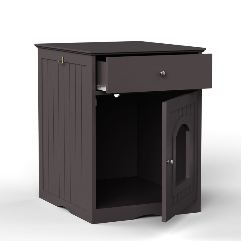 Maison pour animaux en bois massif avec bac à litière, tiroir, table d'appoint, cage intérieure, table de chevet brune pour animaux de compagnie
