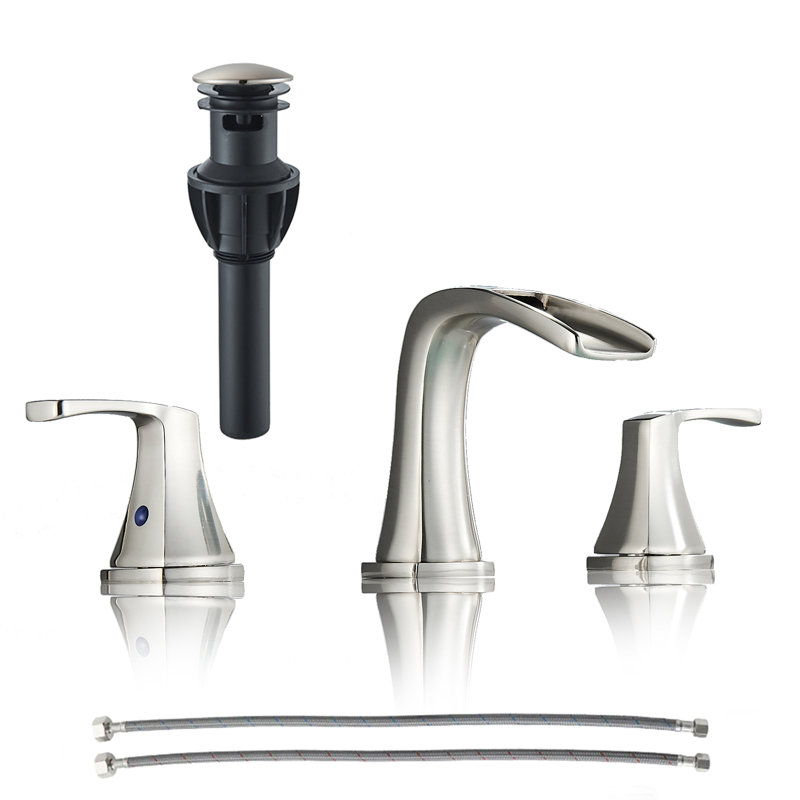 Widespread 2-handle Bathroom Faucet with Drain Assembly, Brushed Nickel