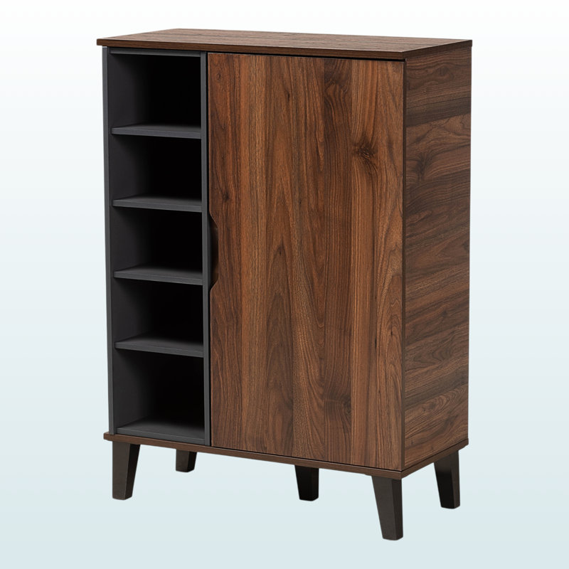 Pinnacle 5-Enclosed & 5-Open Shelves Brown & Gray Shoe Cabinet, 40.77" H X 29.18" W X 13.14" D