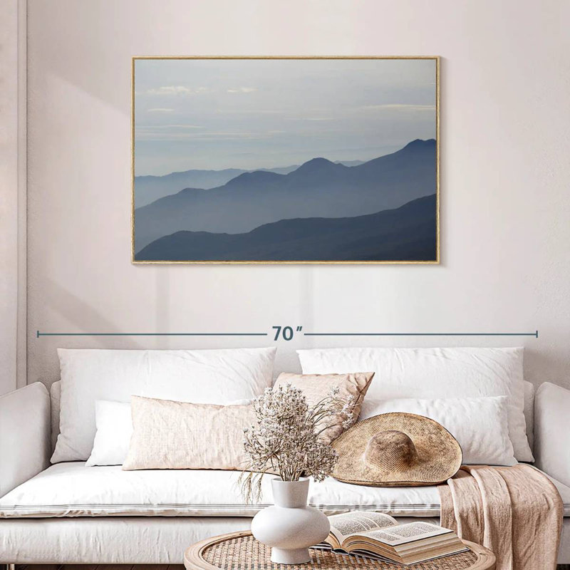 Foggy Mountain Range, Floating Frame Natural Wood, 43" X 29"