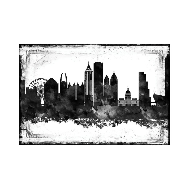 Atlanta Black And White Framed Skylines - Wrapped Canvas Print, 101.6 cm H x 66.04 cm W x 3.175 cm D