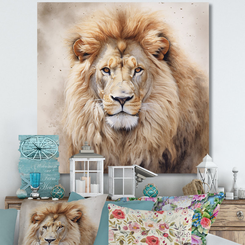 Fierce Lion II - Lion, art mural, H 16 po x l 16 po x P 1 po, Toile tendue