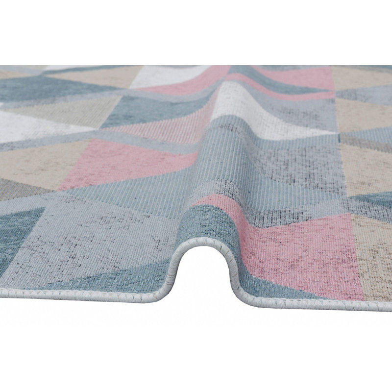 Premium Cotton Area Rug, 31.5 x 59.1 inches | 100% Cotton, 1.1 lbs/sq ft, No Pile, Flat Weave, 0.2 inches Thick | Stylish Blue, Pink, Beige & Grey Design, Machine Washable at 86°F | Perfect for Living Room & Bedroom