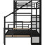 Lit superposé simple au-dessus d'un lit double avec escalier de rangement en métal et garde-robe, garde-robe gracieuse noire