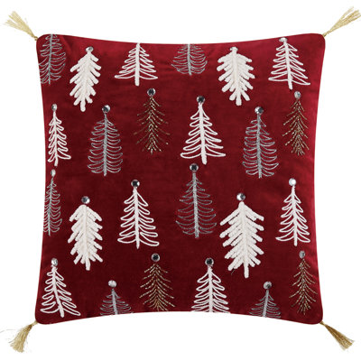 Trees Embroidered Velvet Pillow