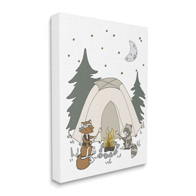 «Woodland Animals Camping Nature Tent Roast Marshmallows» par Sweet Melody Designs - cadre flottant, impression sur toile