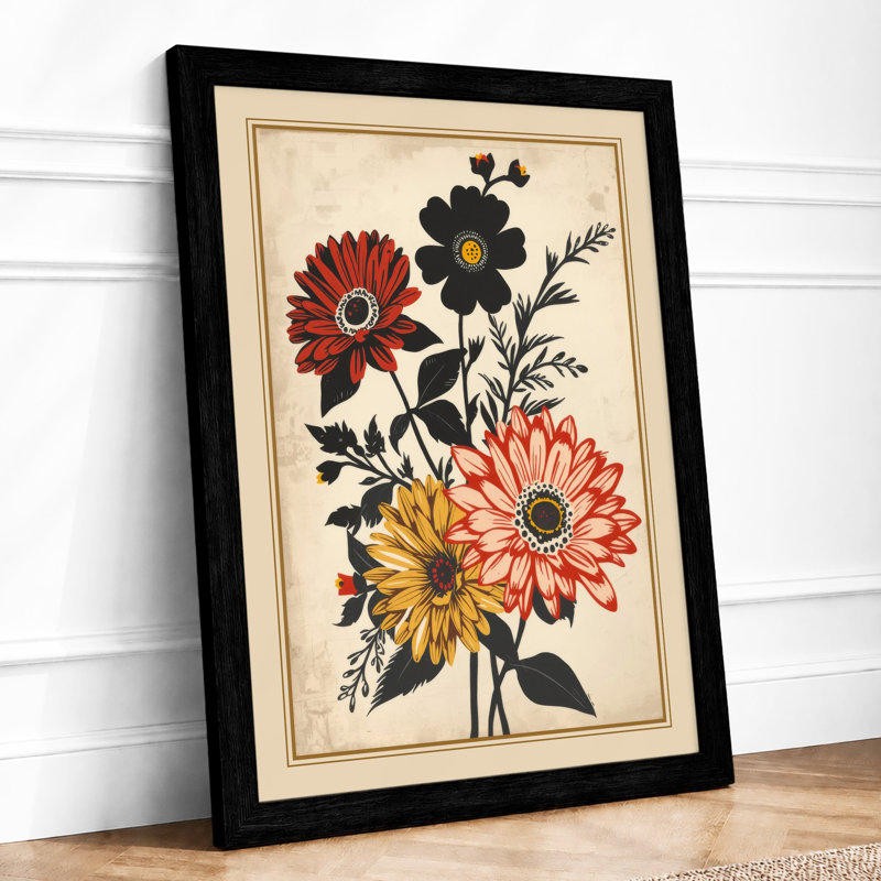 Five Blooms Botanical - Framed Print, Black, A4 - 29.7 x 21.0 cm