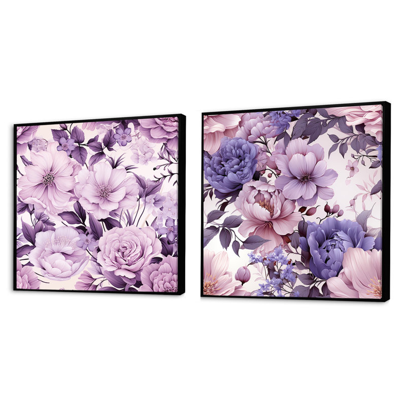 Willene - Ensemble de 2 collages carrés floraux, Cadre flottant noir, H 16 po x l 33 po