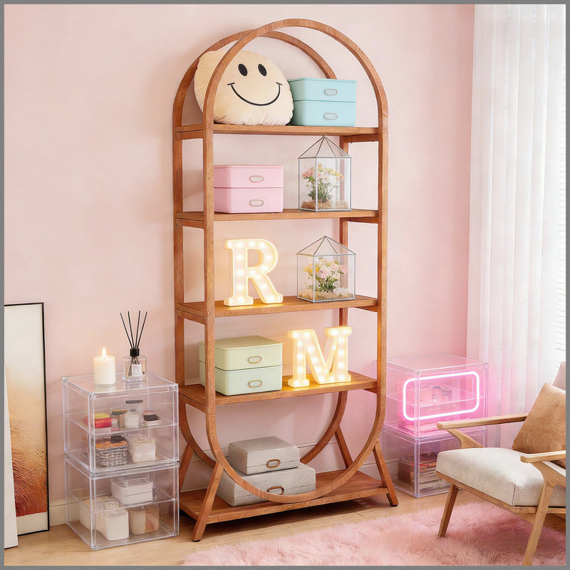 Versatile Display Rack,5-Tier Bookshelf,Compact Arched Bookcase