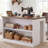 55.12" Sewing Table with Storage Shelves, Rustic Farmhouse Craft Table with Knee Space, Heavy-Duty Hobby Workstation for Home Studio