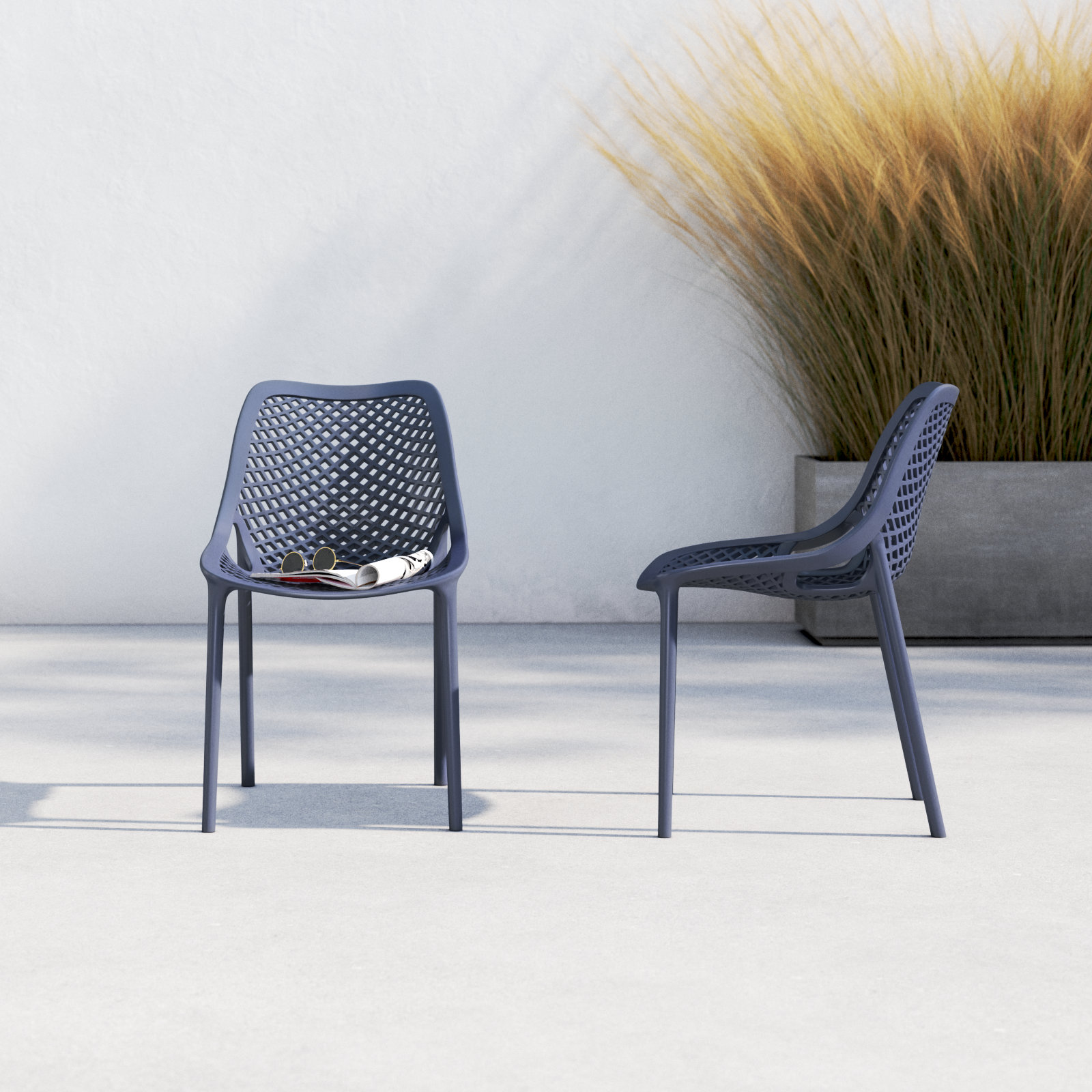 Farrah Outdoor Stacking Dining Side Chair, Dark Gray