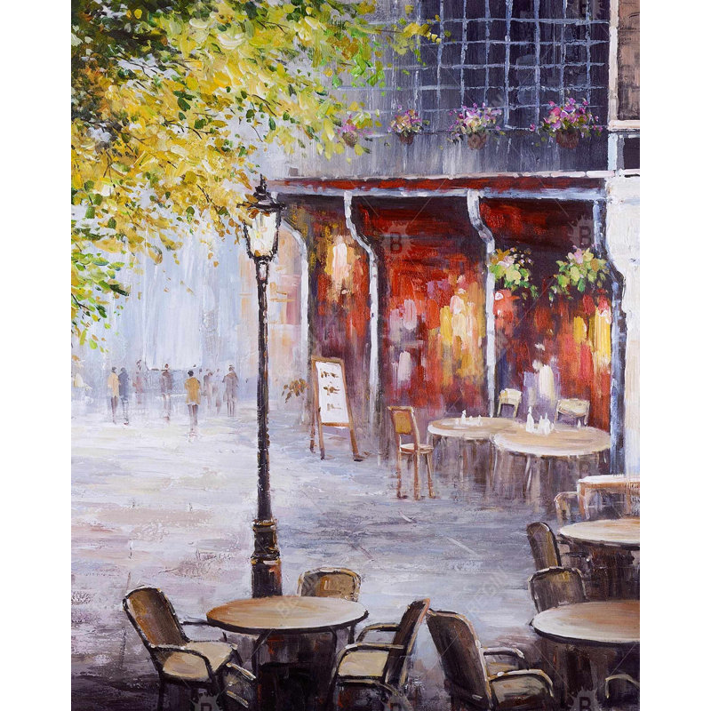 Outdoor Restaurant By A Nice Day Print On Canvas, H 60 po x l 48 po