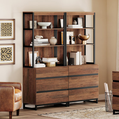 Aadam  Modern 72" Tall Bookcase With 3 Drawers And Open Book Shelfs, Library Book Shelf With Storage Cabinet, Wood Freestanding Bookshelf For Home Office, Living Room, 