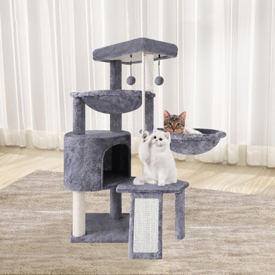 Arbre à chat à trois couches avec condo et deux hamacs