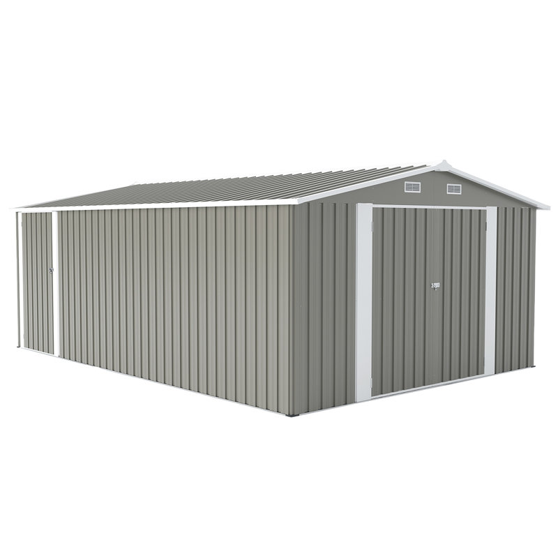 Campcraft  Outdoor Storage Shed 10×14 FT With 3 Lockable Doors,4 Air Vents & Sloped Roof,Utility Tool Shed Metal Storage Garden Sheds  Frame And 4 Vents,For Backyard,Patio,Lawn,Light Grey