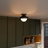 1-Light Matte Black Flush Mount Ceiling Light with Frosted Glass Shade and Bronze Trim