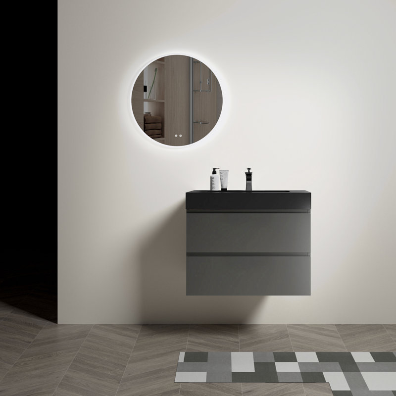 Ensemble de meuble-lavabo mural simple 29,9 po Dessirae, Noir, Gris